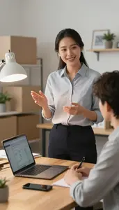 Office Manager Conducting A Sales Pitch In A Procurement Office At Professional