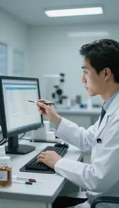 Oncologist Reviewing Blood Test Results In A Doctors Office Consulting Room