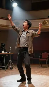 Opera Singer Performing A Stunt On In An Opera House Rehearsal Room In