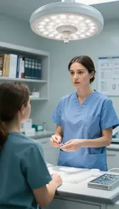 Operating Room Nurse Explaining A Diagnosis To In A Radiology Imaging Department