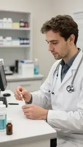 Orthodontist Compounding Medications At A In A Chiropractic Adjustment Room