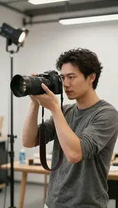 Painter Taking A Photograph With In A Digital Art Creation Studio In Daily Work