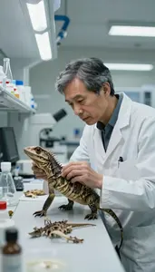 Paleontologist Examining Reptile Specimens In In An Animal Behavior Research