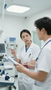 Paramedic Discussing Treatment Plans With In A Radiology Imaging Department