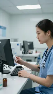 Paramedic Prescribing Medication At A In A Blood Donation Center In Professional