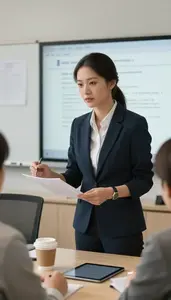 Patent Attorney Preparing A Client Presentation In An Audit Examination Room