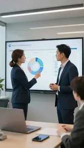 Patent Attorney Presenting Data Charts On In A Human Resources Office At Work