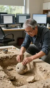 Philosopher Excavating Artifacts At An In A Philosophy Seminar Room In