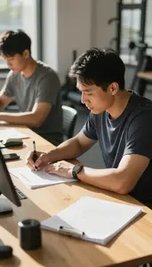 Photography Instructor Teaching Creative Writing In In A Fitness Gym Training