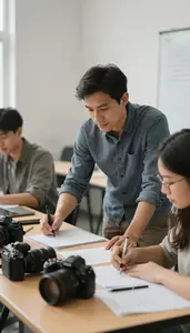 Photography Instructor Teaching Creative Writing In In A Language Learning