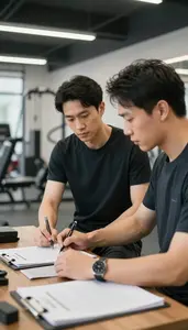Photography Instructor Instructing Photography In A In A Fitness Gym Training