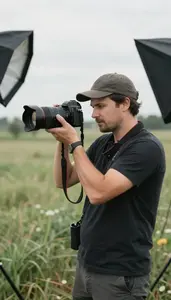 Photojournalist Filming A Documentary In In A Photographic Darkroom At Workplace