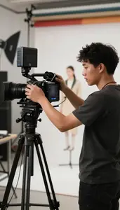 Photojournalist Shooting A Fashion Photoshoot In A Film Editing Post Production
