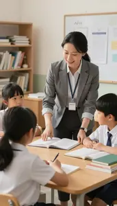Physical Education Teacher Mentoring Students In An In An Elementary School
