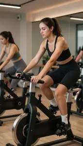 Pilates Instructor Leading A Spin Class In A Dance Fitness Studio At