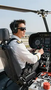 Pilot Flying An Airplane Through In A Helicopter Cockpit In Daily Work