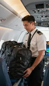 Pilot Loading Baggage Onto An In An Airplane Cockpit At Professional Venue