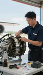 Pilot Repairing An Aircraft Engine In An Aviation Dispatch Office In Daily Work