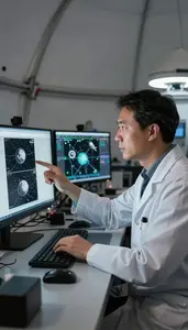 Planetary Scientist Analyzing Telescope Images On In A Space Science Research