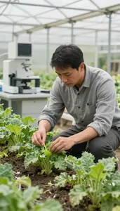 Plant Breeder Studying Crop Growth In In A Plant Breeding Research Field In