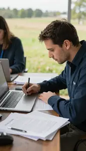 Playwright Writing A Screenplay At At A Live News Reporting Scene At Workplace