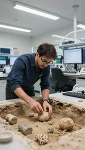 Political Scientist Excavating Artifacts At An In A Cartography Design Office