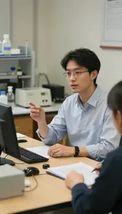 Postdoctoral Researcher Lecturing To University Students In A Teachers Office At