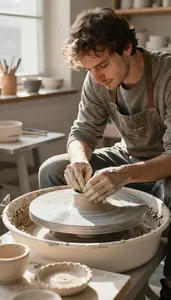 Pottery Artist Shaping Clay On A In A Pottery Ceramics Studio In Professional