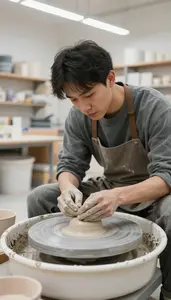 Pottery Artist Shaping Clay On A In A Pottery Ceramics Studio In Daily Work