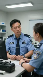 Private Investigator Investigating Insurance Fraud At In A Police Interrogation