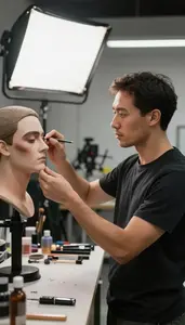 Production Manager Designing Lighting For A In A Special Effects Makeup Studio