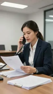 Public Relations Specialist Making A Phone Call In A Law Firm Conference Room