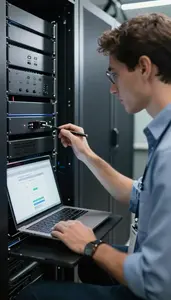 Quality Assurance Tester Building A Rest Api In A Data Center Server Room At
