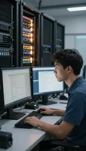 Quality Assurance Tester Debugging Software On A In A Cloud Computing Facility