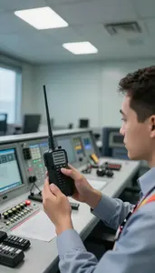 Radio Dispatcher Dispatching Emergency Units From In An Air Traffic Control