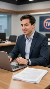 Radio Host Anchoring A News Broadcast In A Music Critics Office At Workplace