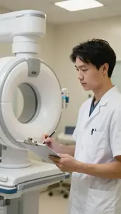 Radiologic Technologist Operating Advanced Medical Imaging In A Chemotherapy