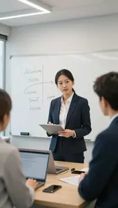 Receptionist Discussing Strategy With A In A Human Resources Office In