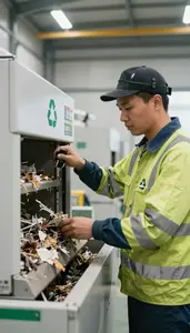 Recycling Coordinator Operating Recycling Sorting Equipment In A Waste