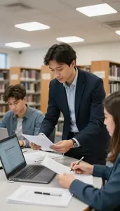 Registrar Reviewing Student Applications At In A Library Research Area At