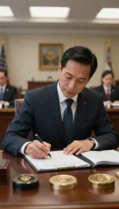 Representative Signing A Bill Into In A Government Agency Office At Workplace