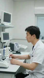 Respiratory Therapist Performing A Routine Checkup In A Medical Laboratory