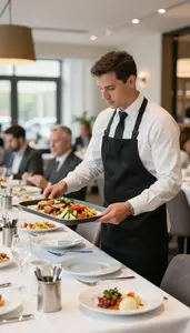 Restaurant Manager Coordinating Catering For A In A Restaurant Dining Room At