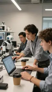 Robotics Software Engineer Collaborating With Team Members Intelligence Research