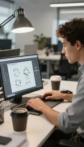 Robotics Software Engineer Creating Wireframes On A In A Tech Company Break Room