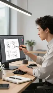 Robotics Software Engineer Creating Wireframes On A In A Remote Work Home Office