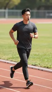 Running Coach Running On A Track On A Track And Field Stadium In Professional
