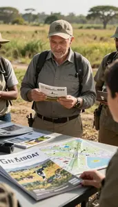 Safari Guide Guiding A Bird Watching On A City Street Tour In Daily Work
