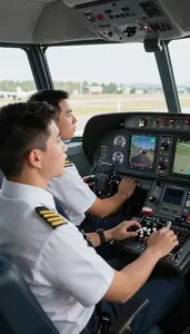 Sailing Instructor Training A Pilot In In A Flight Training Simulator Room At