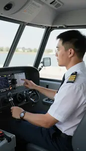 Sailing Instructor Training A Pilot In In A Flight Training Simulator Room In